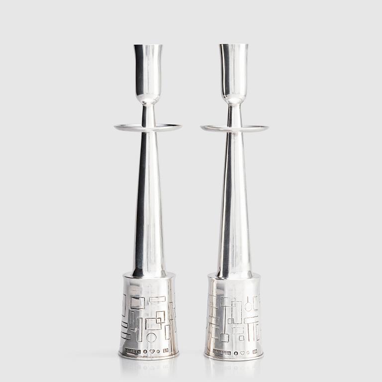 Claës Giertta, a pair of silver candlesticks, Stockholm 1960.