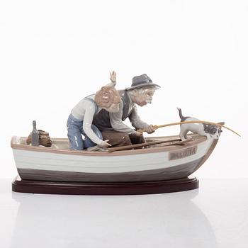 Lladro, two figurines, Salvador Furió, "A fishing lesson", and José Puché, "Fishing with gramps", Spain.