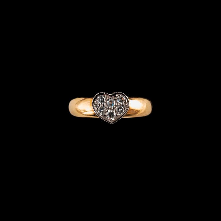 RING, 8/8 cut diamonds c. 0.18 ct. 18K gold and white gold. T. Tillander 1995. Size 14-, weight 4,6 g.