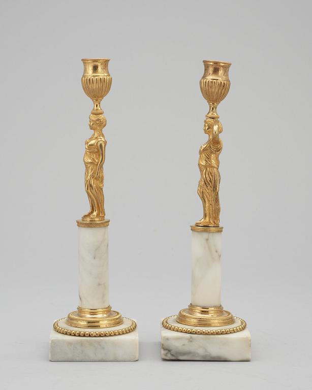 A pair of late Gustavian circa 1800 candlesticks.