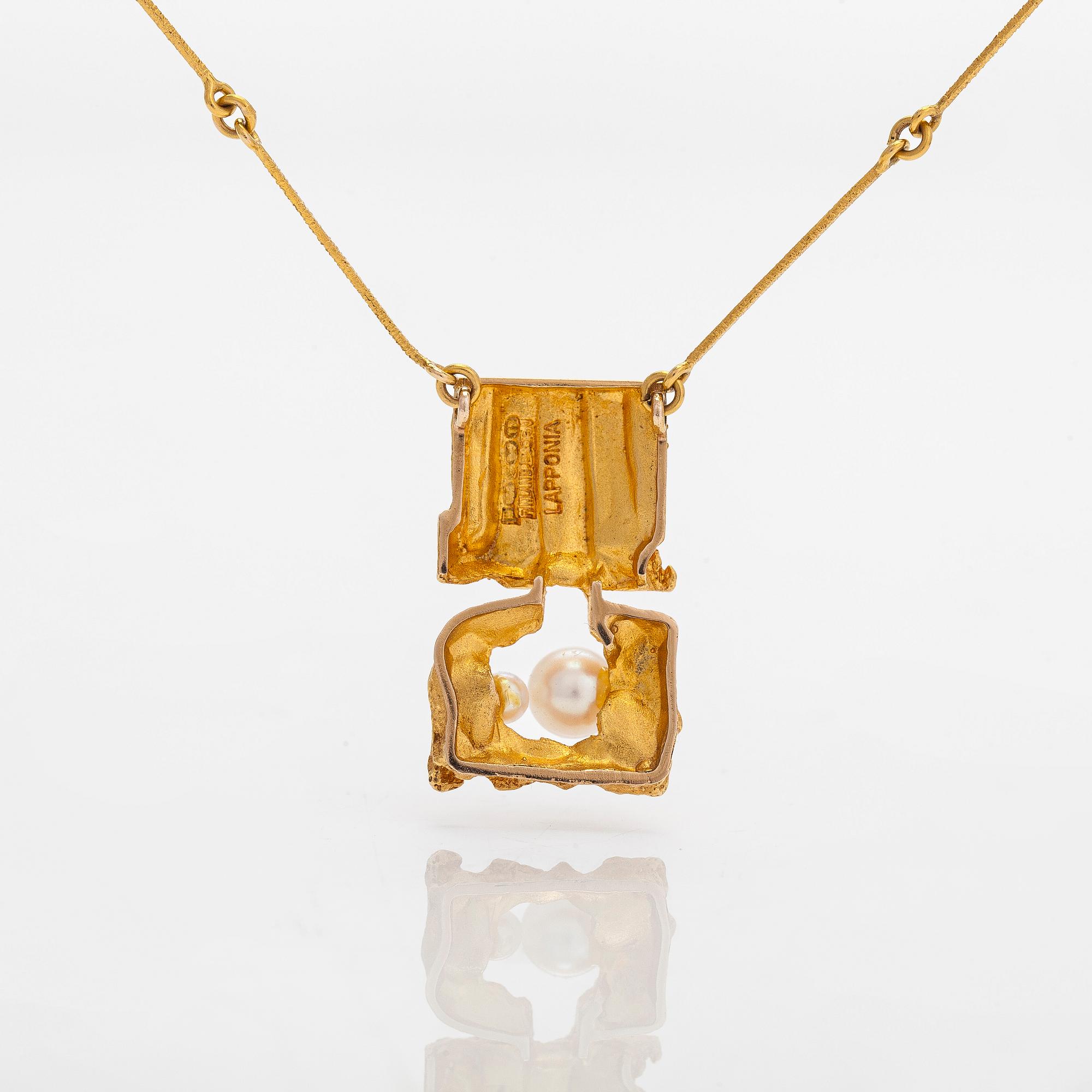 Björn Weckström, A 14K gold necklace 'Kelohelmet' with cultured pearls for Lapponia 1972.