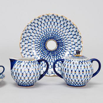 A 52-piece Lomonosov 'Cobalt Net' porcelain set for coffee and tea, USSR.