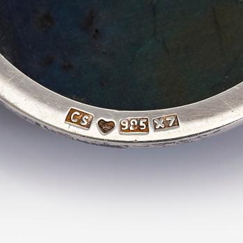 Riipukset, 4 kpl, hopea, spektroliitti, tiikerinsilmä, geodi, Christer Stenberg 1973-75.