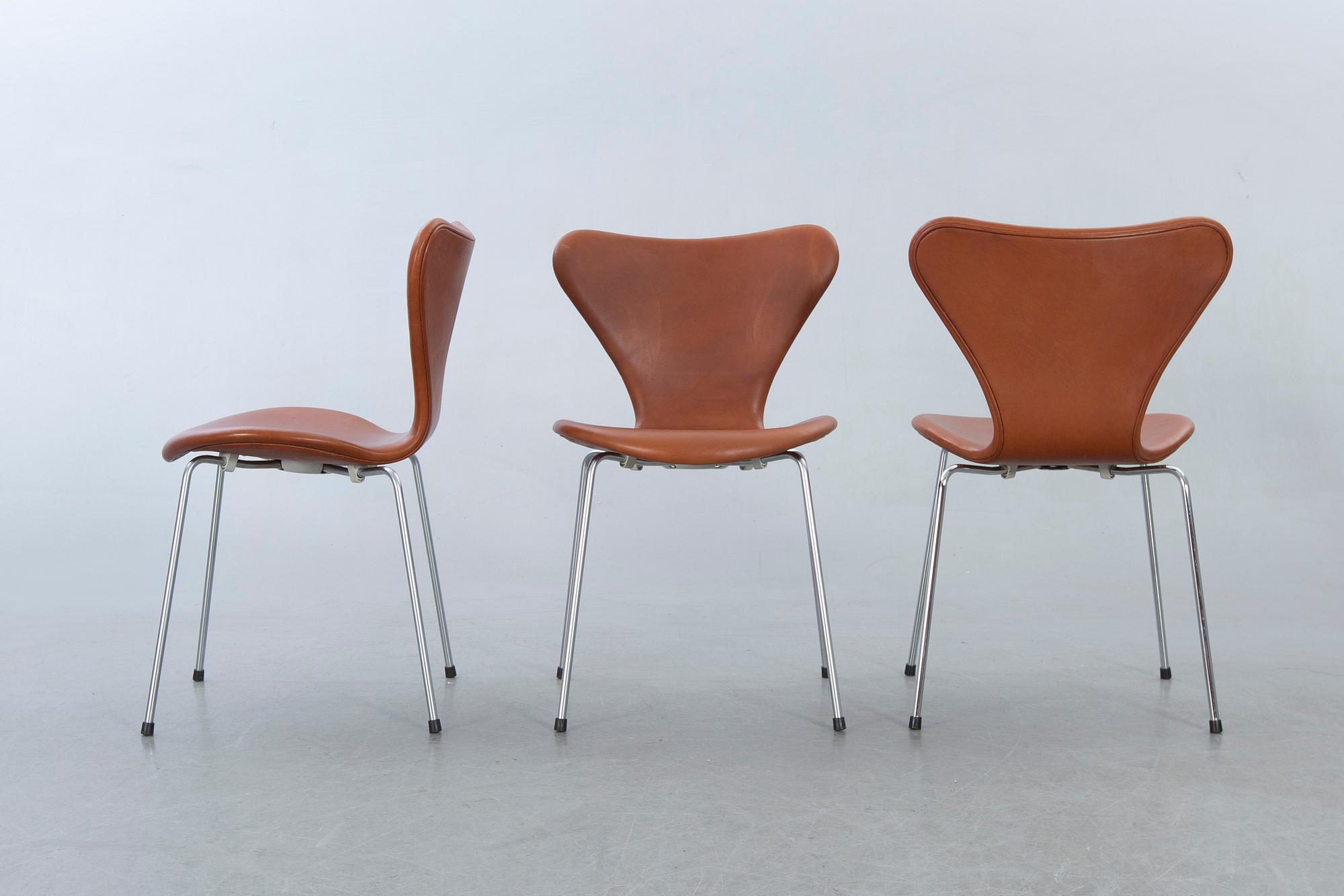 Arne Jacobsen, stolar, 6 st, "Sjuan", Fritz Hansen, Danmark.