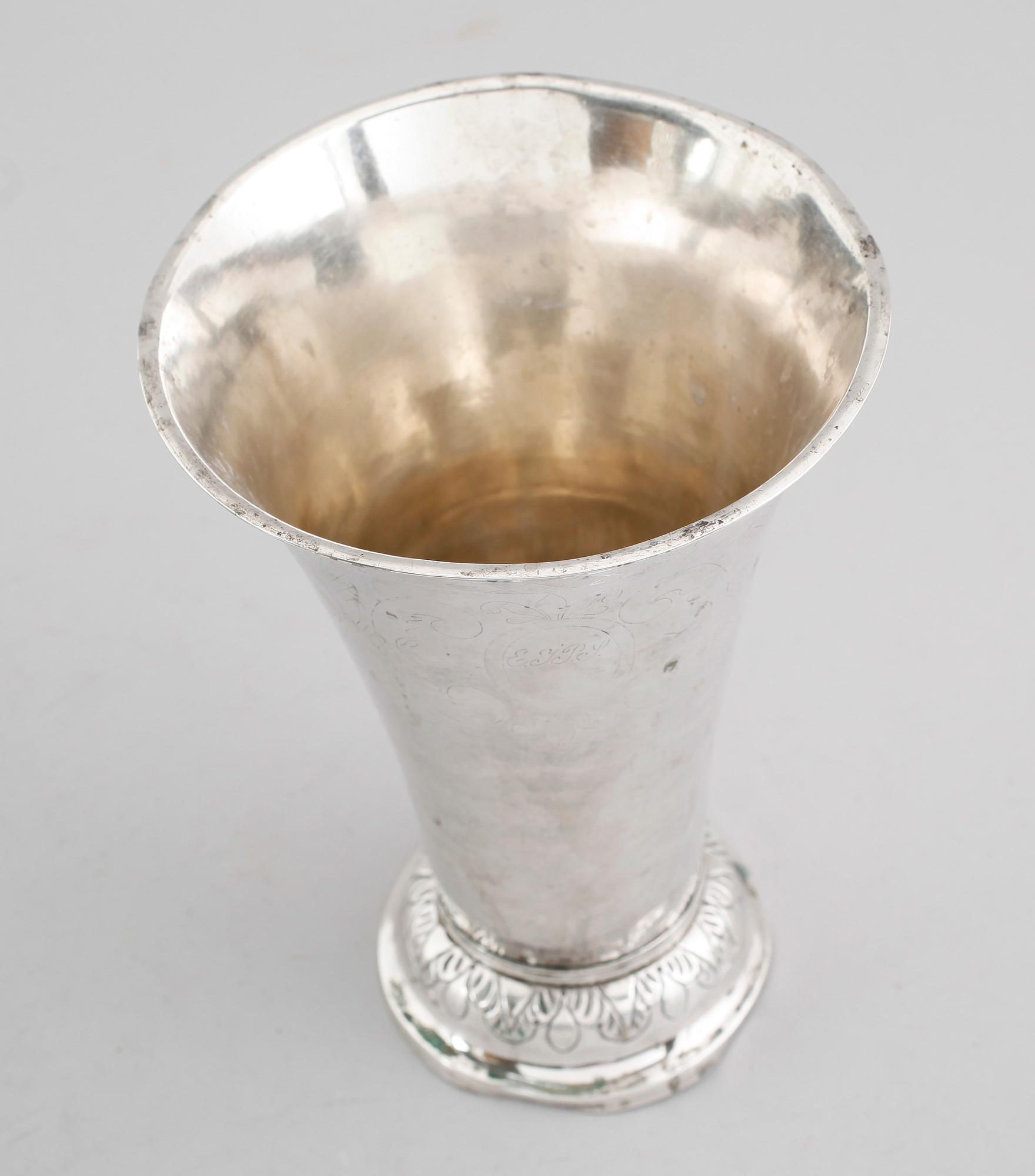 BÄGARE, silver, Per Erik Sundberg, Trosa 1854. Vikt ca 396 gram.
