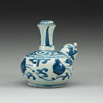 A blue and white kendi, Ming dynasty, 17th Century.