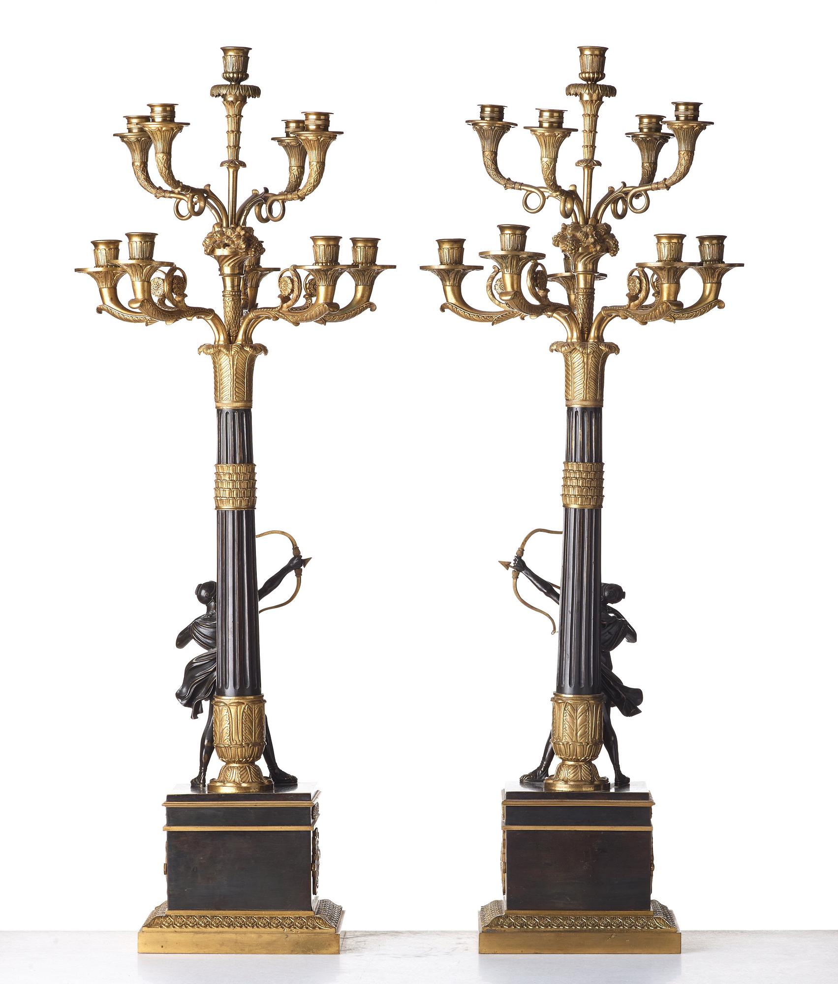 A pair of Empire-style ten-light candelabra, second half of the 19th century.