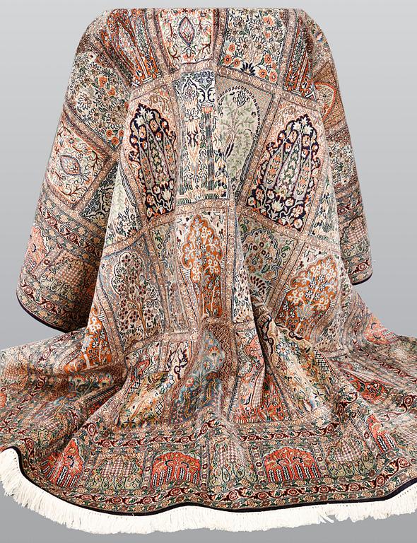 A silk Kashmir carpet, 286 x 265 cm.
