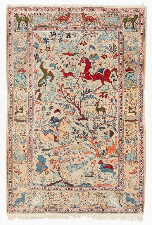 A rug, Keshan, figural, c. 164 x 111 cm.