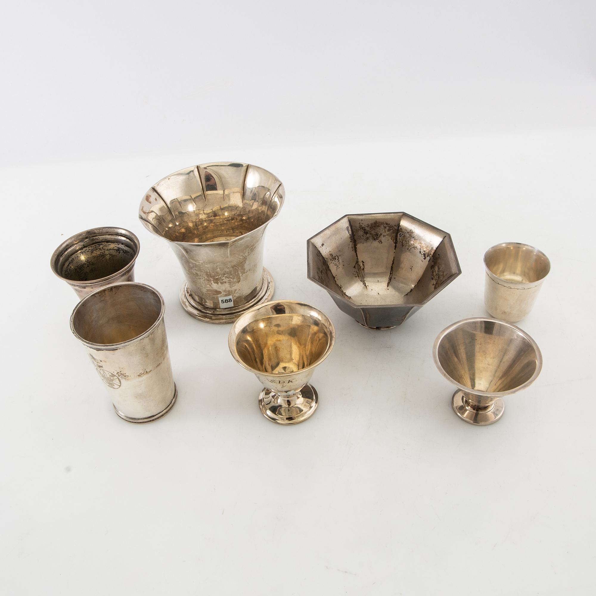 Cups/Bowls 6 pcs mostly CG Hallberg silver, first half of the 20th century.