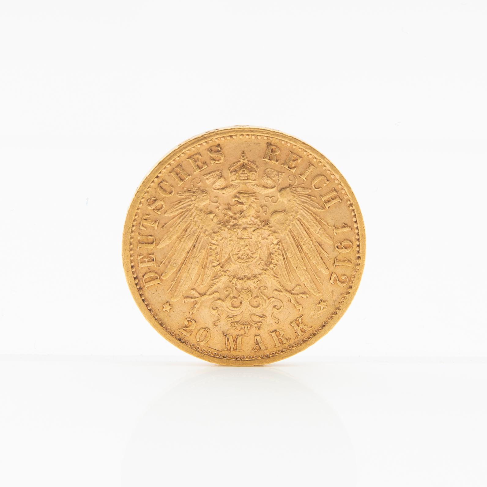 Guldmynt  20 mark 1912 Tyska riket (Baden) Friedrich II.