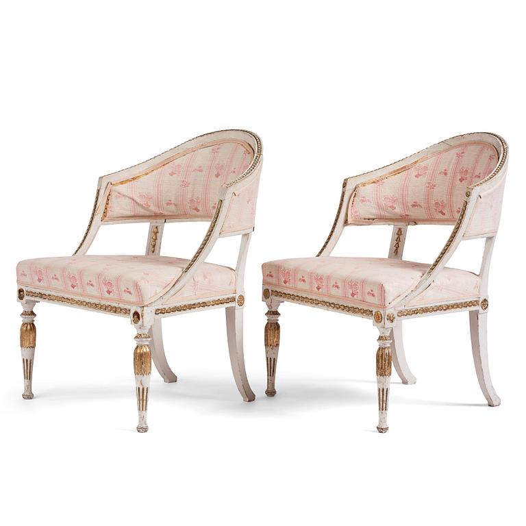 A pair of late Gustavian armchairs, Stockholm, late 18th century.