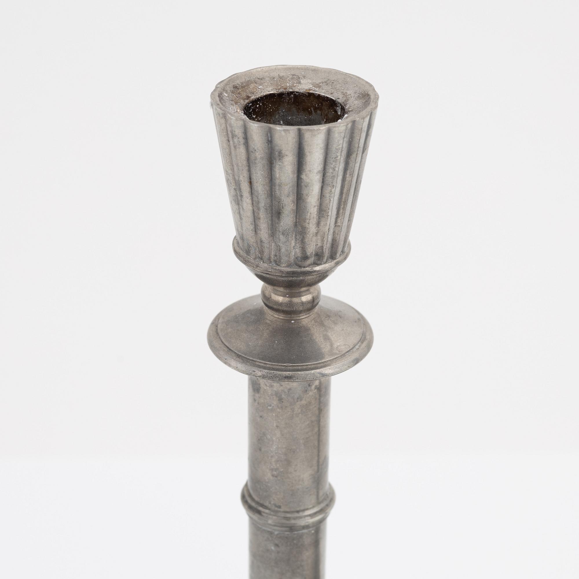 Erik Fleming, a pair of pewter candle holdes, Norrahammars tenn, Sweden, 1930.