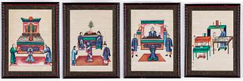 A set of four Chinese paintings by unkown artist, Qing dynasty, 19th Century.