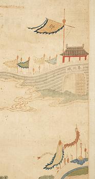 BRODERI OCH BEMÅLNING. Kina 1800-tal. 210 x 48 cm.
