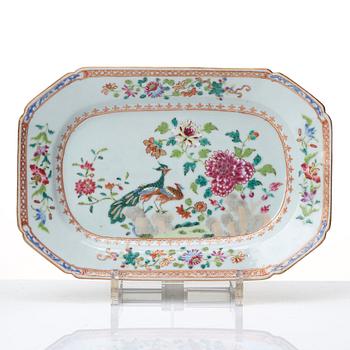 A pair of famille rose 'double peacock' serving dishes, Qing dynasty, Qianlong (1736-95).