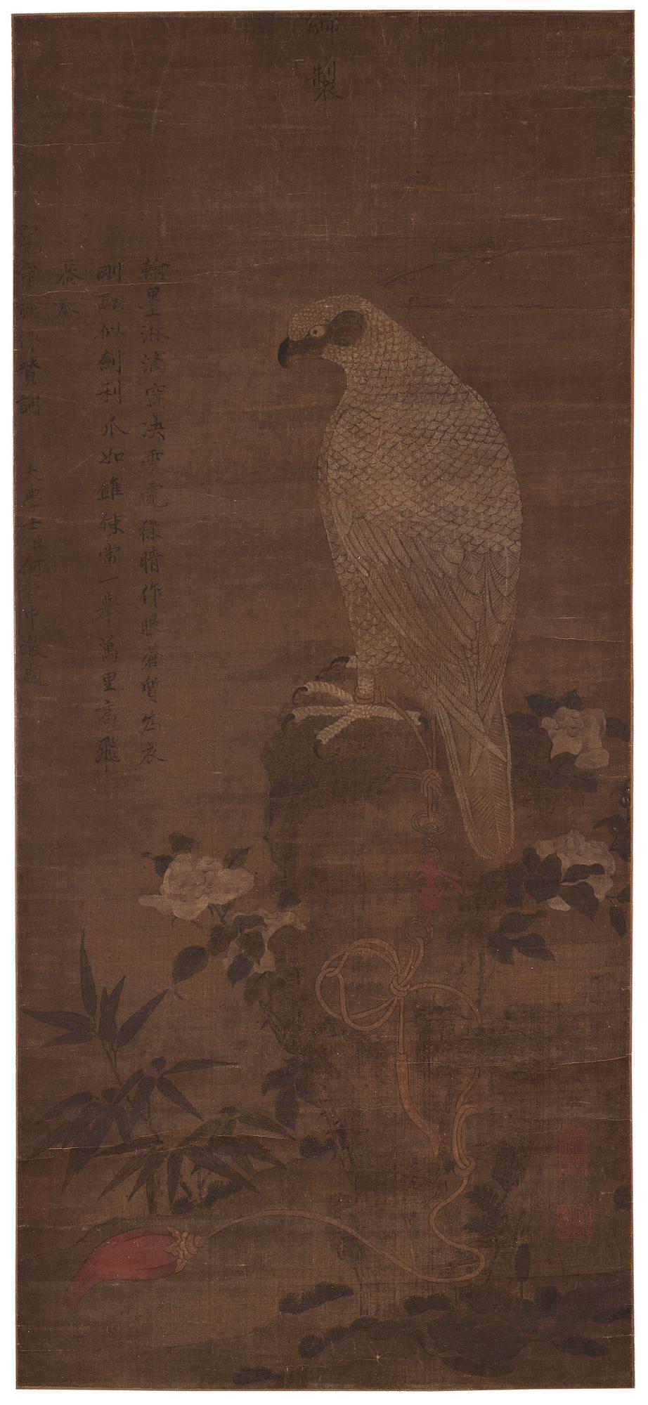 Rullmålning, färg och tusch på siden lagt på papper, efter Song Huizong, Qingdynastin.