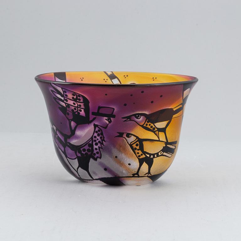 Bertil Vallien, glass bowl, Kosta Boda, unique, Signed and numbered.