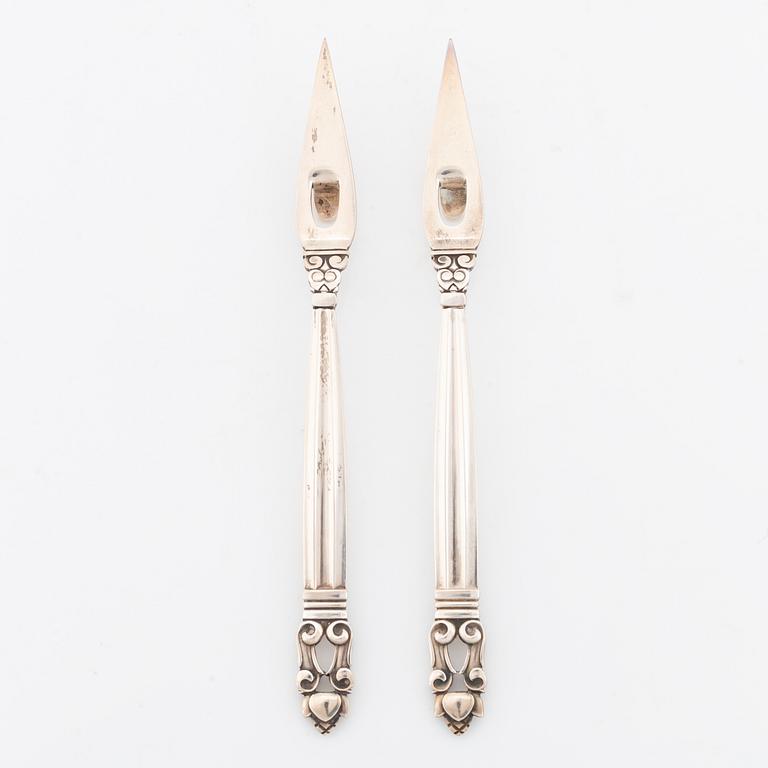 Georg Jensen, cocktailbestick, 6 st, "acorn", silver.