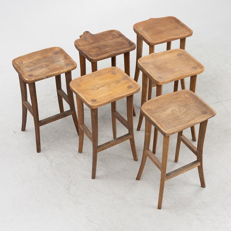 Six bar stools, late 20th Century.
