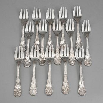 TÅRTGAFFLAR, 15 delar, silver, Österrike-Ungern 1872-1922. Vikt ca 527 gram.