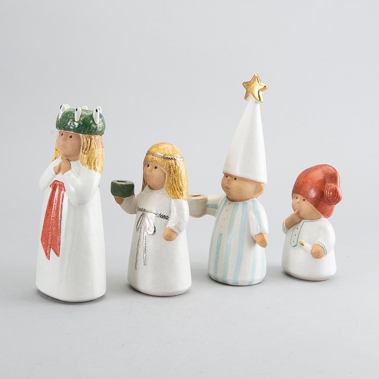 LISA LARSON, 4 st, Luciatåg, ljusstakar/figuriner, signerade, Gustavsberg.