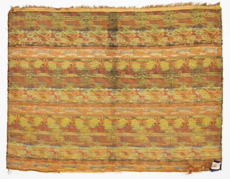 A Mugul style brocaded silk and metal panel, 65 x 67 cm, Persia, 18th century.
