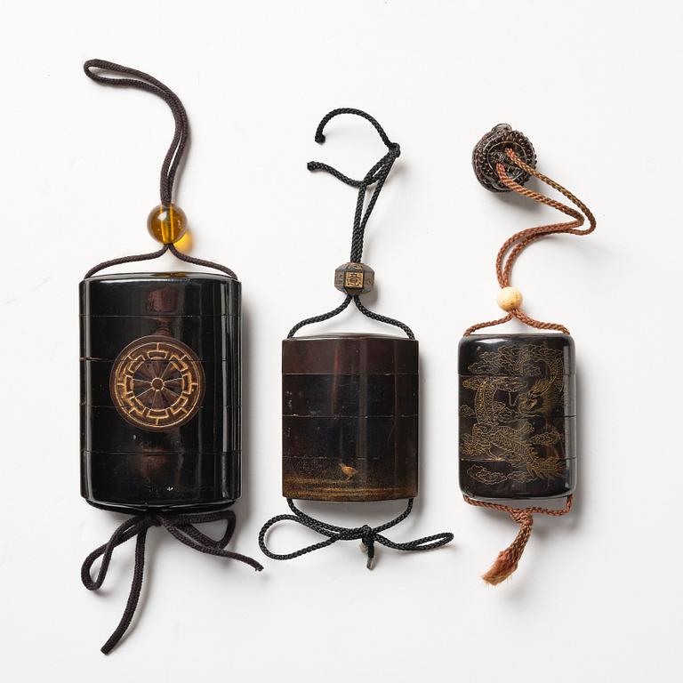 A set of three Japanese lacquered inros, 19th century.