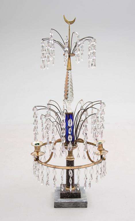 BORDSLYSTER, för tre ljus. Sengustaviansk, omkring år 1800.