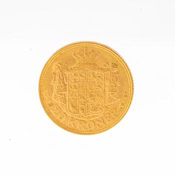 Guldmynt 20kr Frederik VIII, Danmark 1908.