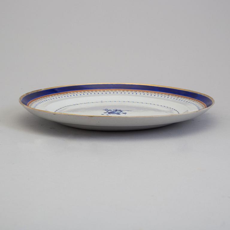 Four blue and white export porcelain plates, Qing dynasty, 19th century.