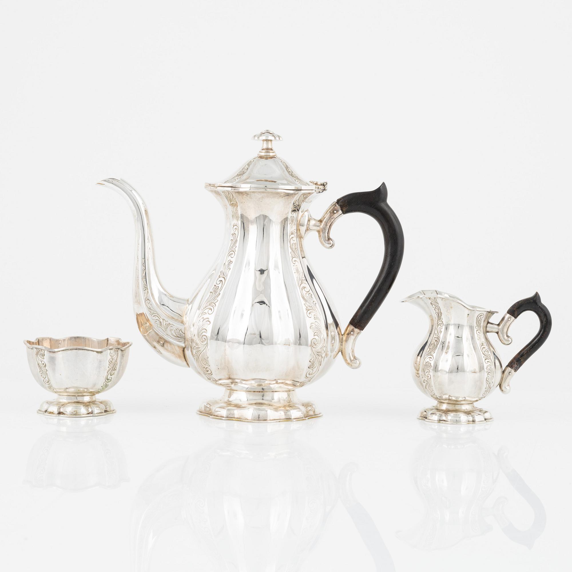 A three-piece silver coffee set, Swedish import mark, mid 20th century.