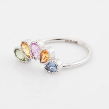 Pear shaped multi coloured sapphire ring.