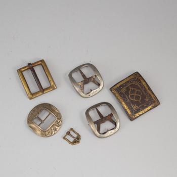 Six steel and iron buckles, 18th century.