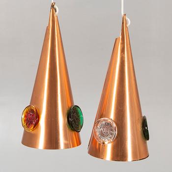 A set of two 1960s copper and glass ceiling pendants by Hans Bergström and Erik Höglund for Ateljé Lyktan.