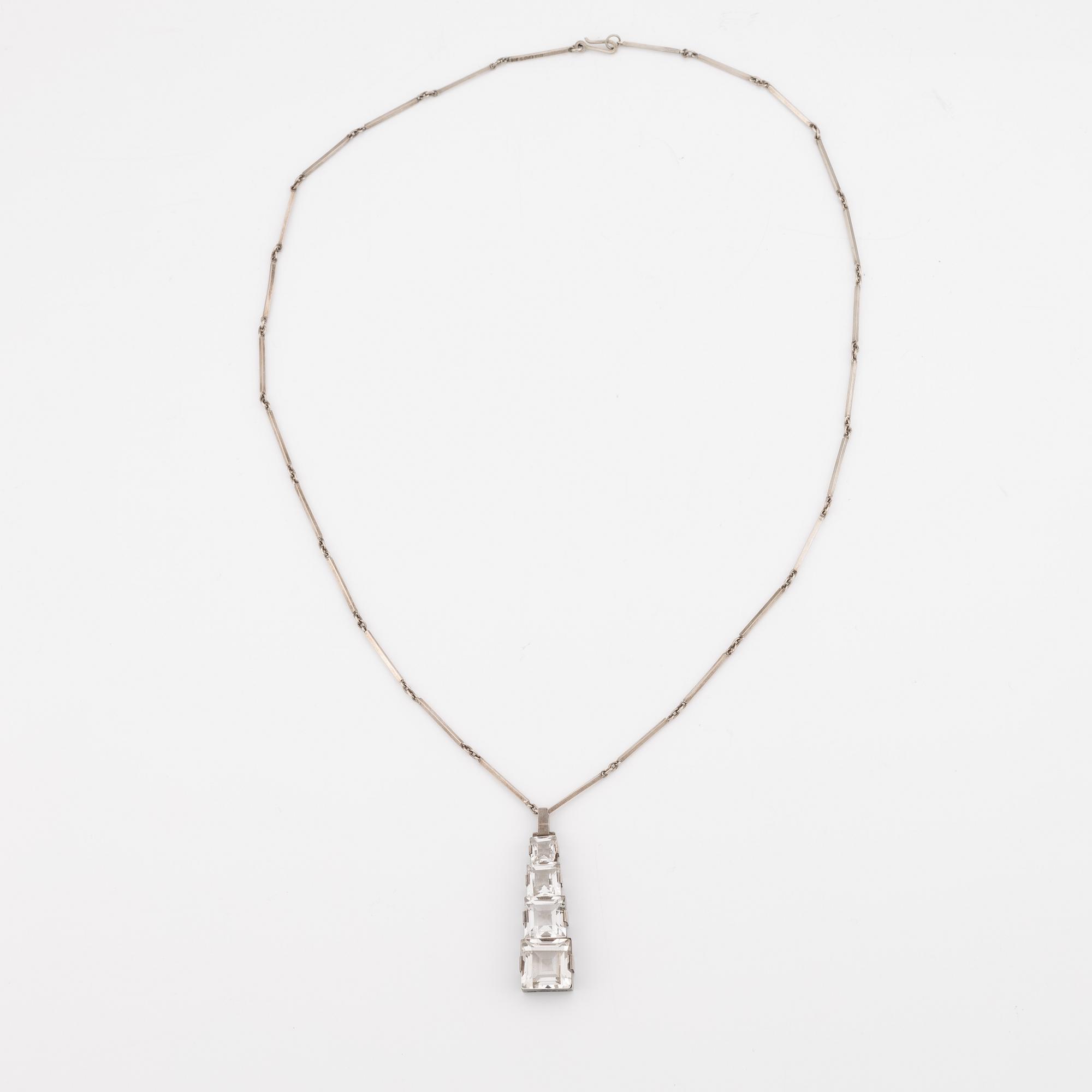 Necklace in silver with faceted rock crystal, Stigbert.