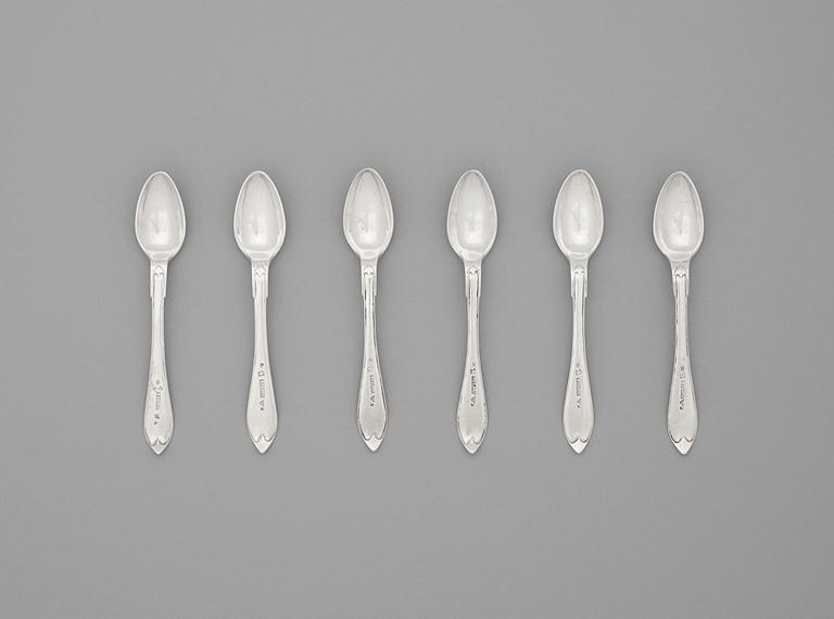 A set of six Swedish tea-spoons, marks of Christian Silow, Malmö 1803.