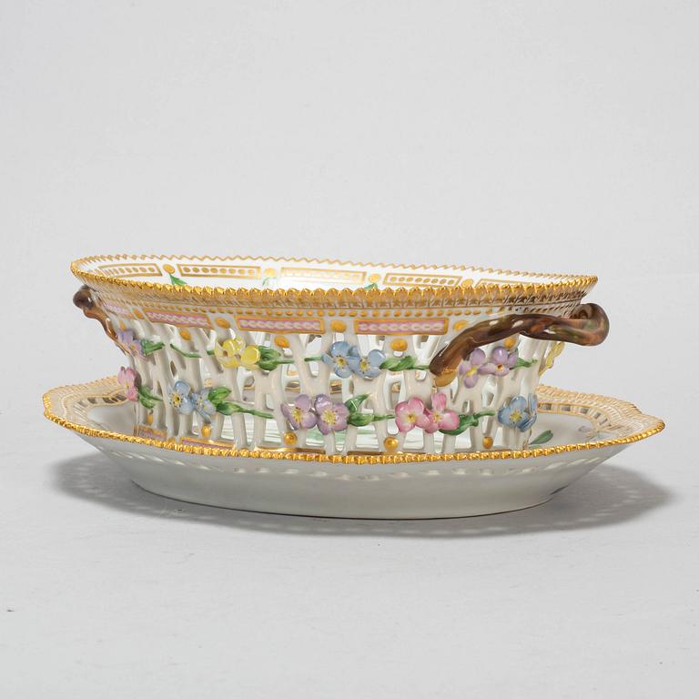 A Royal Copenhagen "Flora Danica" chesnut basket with stand, Denmark, 20th Century.