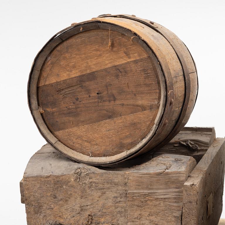 A pair of oak wine casks on stands, early 20th century.