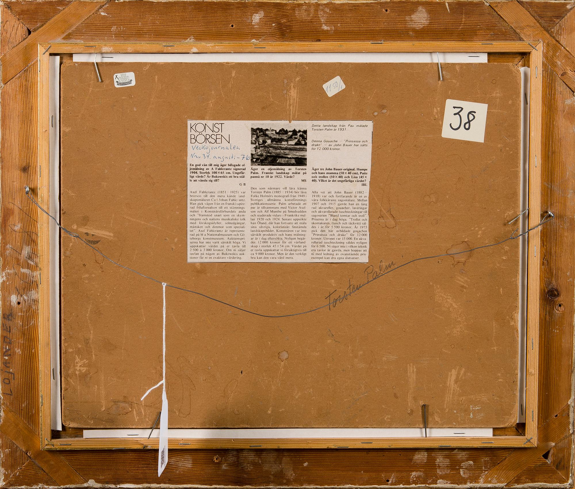 TORSTEN PALM, olja på kartong, signerad T.P. Med dedikation.