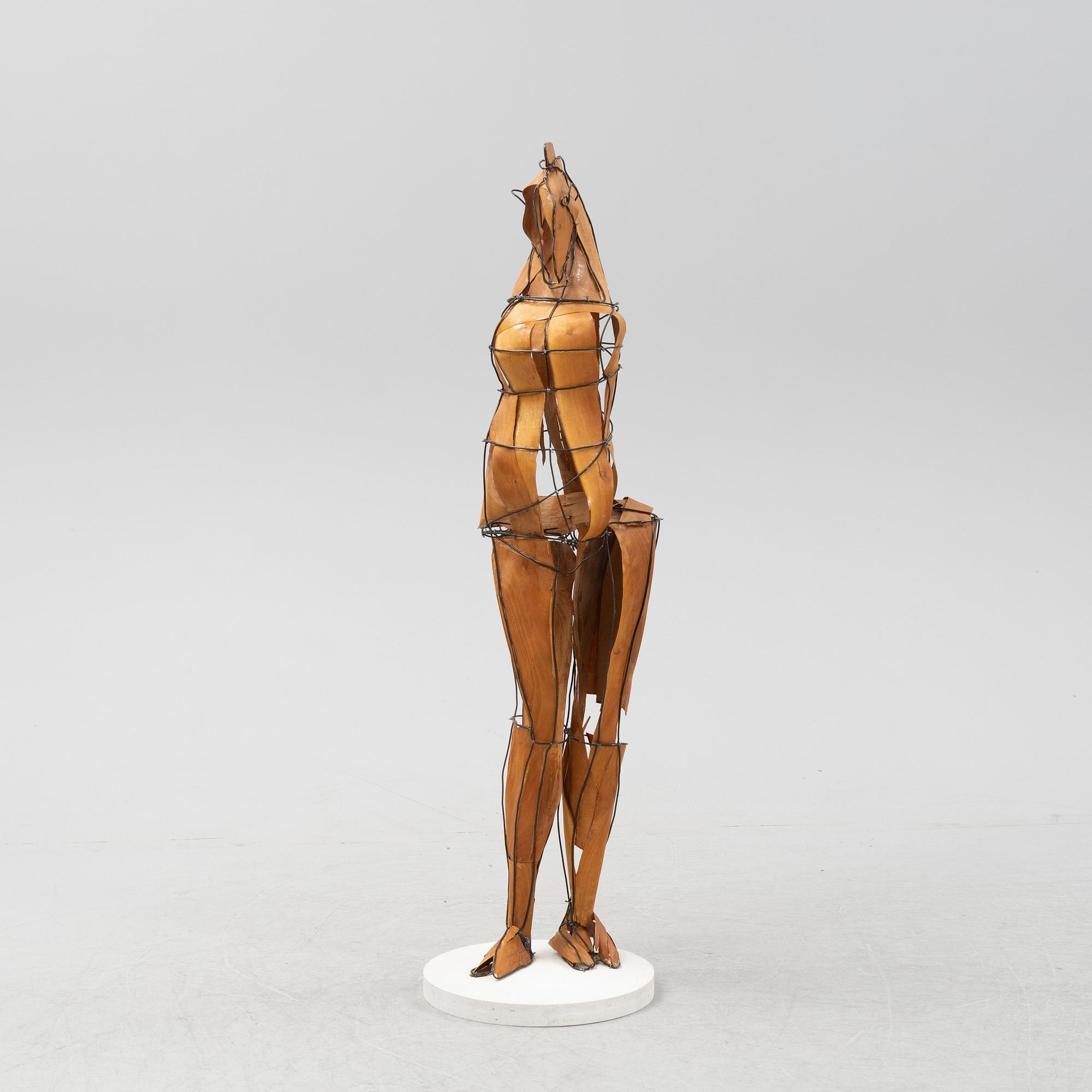 Kjell Landfors, sculpture, wire & veneer, signed and dated 1990.