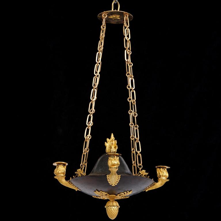 A Swedish Empire four-light hanging-lamp, first part of the 19th century.