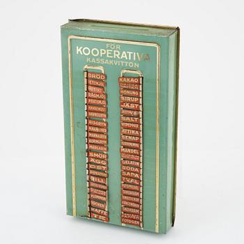 Inköpstavla, Kooperativa förbundet, AB Hugo Brusewitz Bleckvarufabrik, Göteborg, 1930-40 tal,