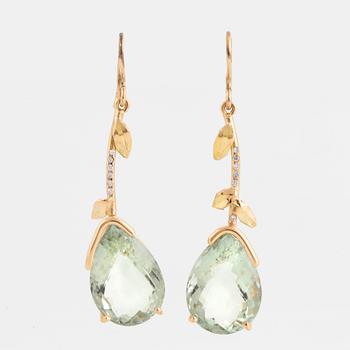 Prasiolite and brilliant-cut diamond earrings.