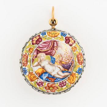 Abraham Cailliatte, a 17th century gold and enamel pocket watch, the case attributed to Pierre I Huaud.