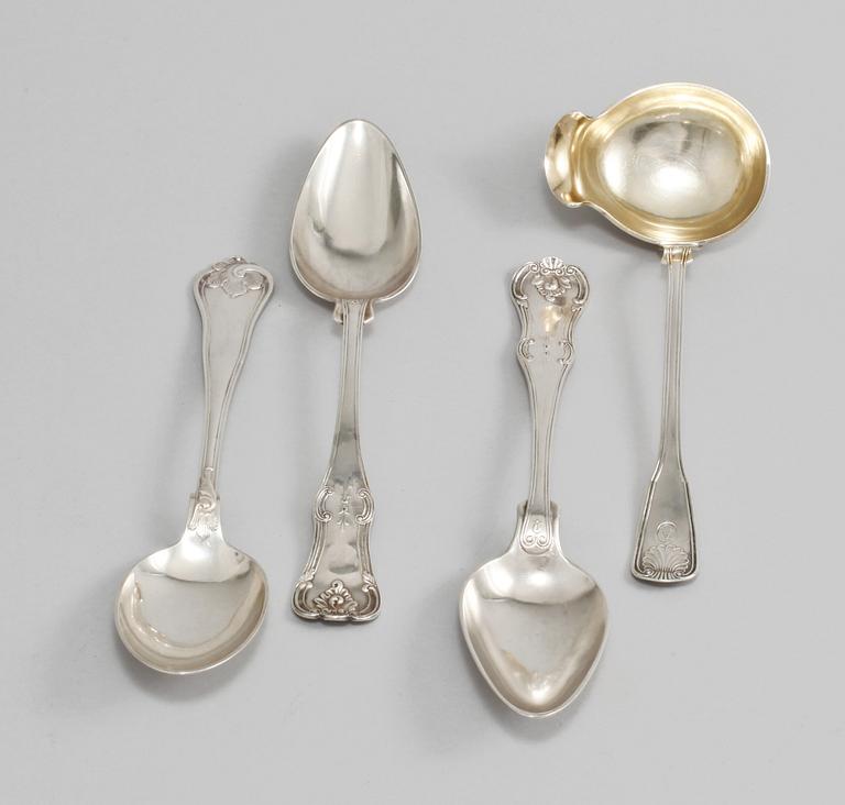 PARTI SILVER, 6 delar, Sverige samt svenska importstämplar, 1800-talets mitt- 1900-talets första hälft, vikt 760 gram.