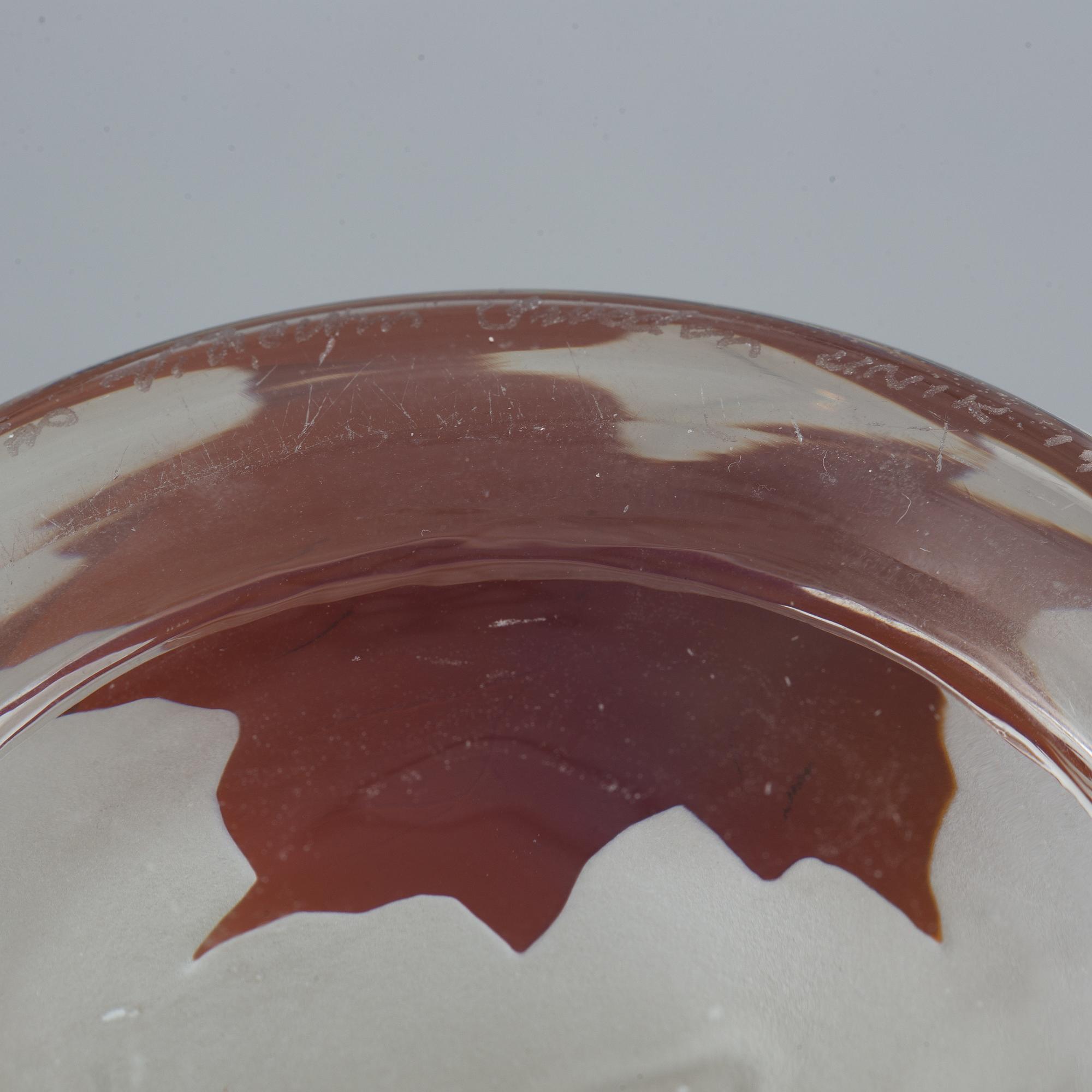 Swedish glass artist, a cameo glass bowl, unidentified signature, Sweden 1988, "unique" H/L.