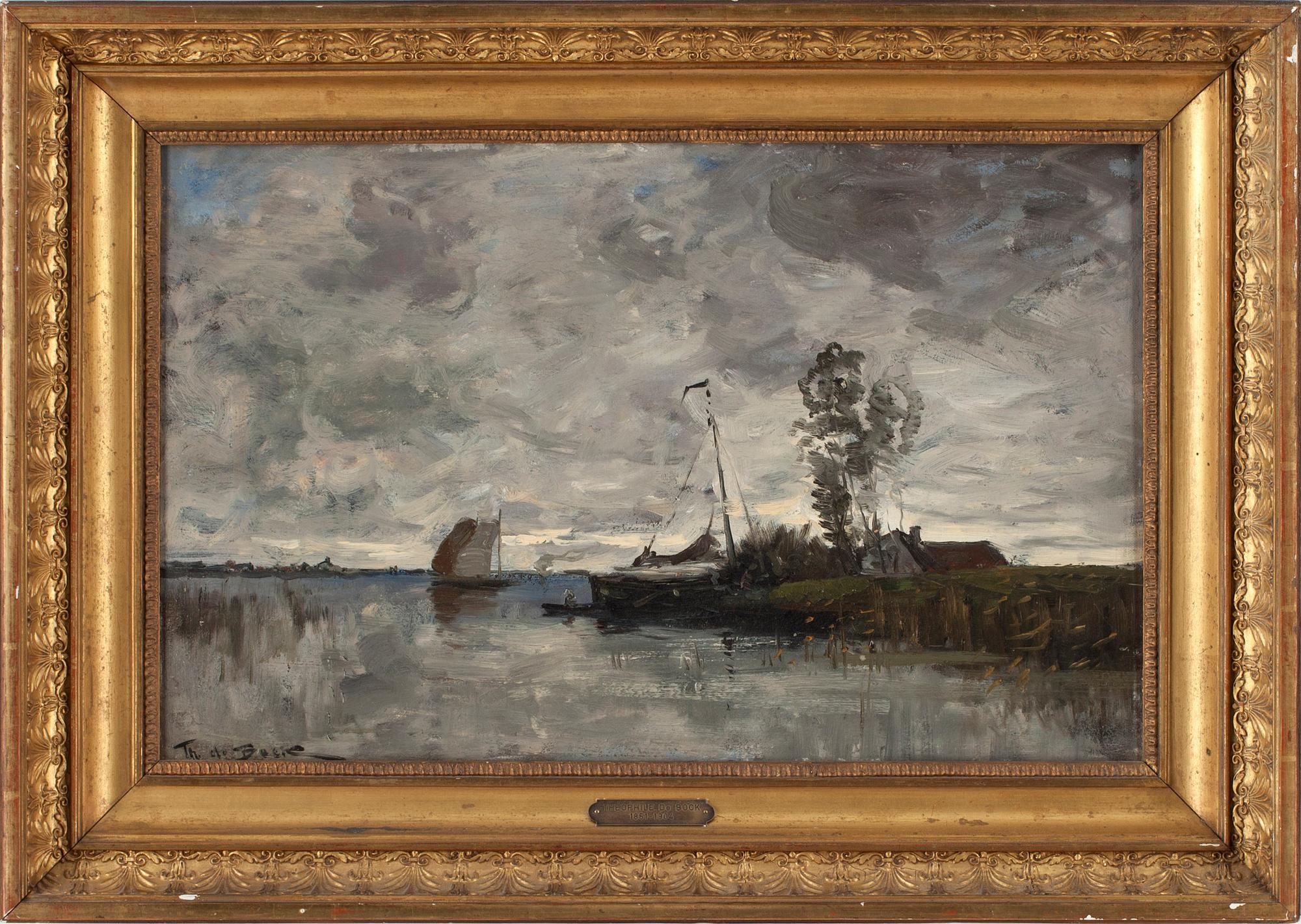 THÉOPHILE DE BOCK, olja på pannå, signerad.