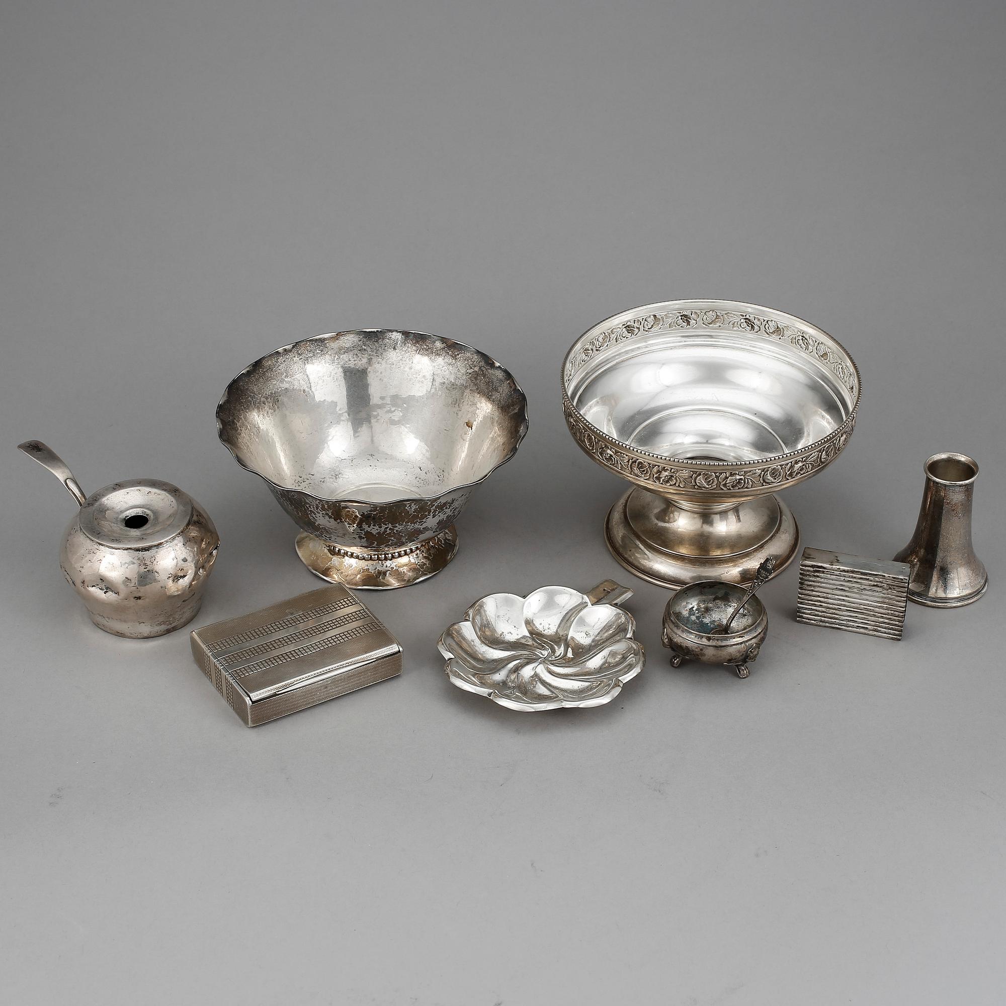 PARTI SILVER, 9 delar, bla Österrike-Ungern 1855. Vikt ca 683 gram.