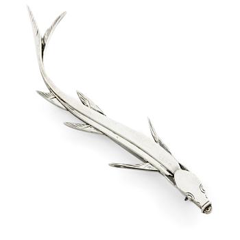 584. Wiwen Nilsson, a brooch in the form of a fish, sterling silver, Lund 1956.